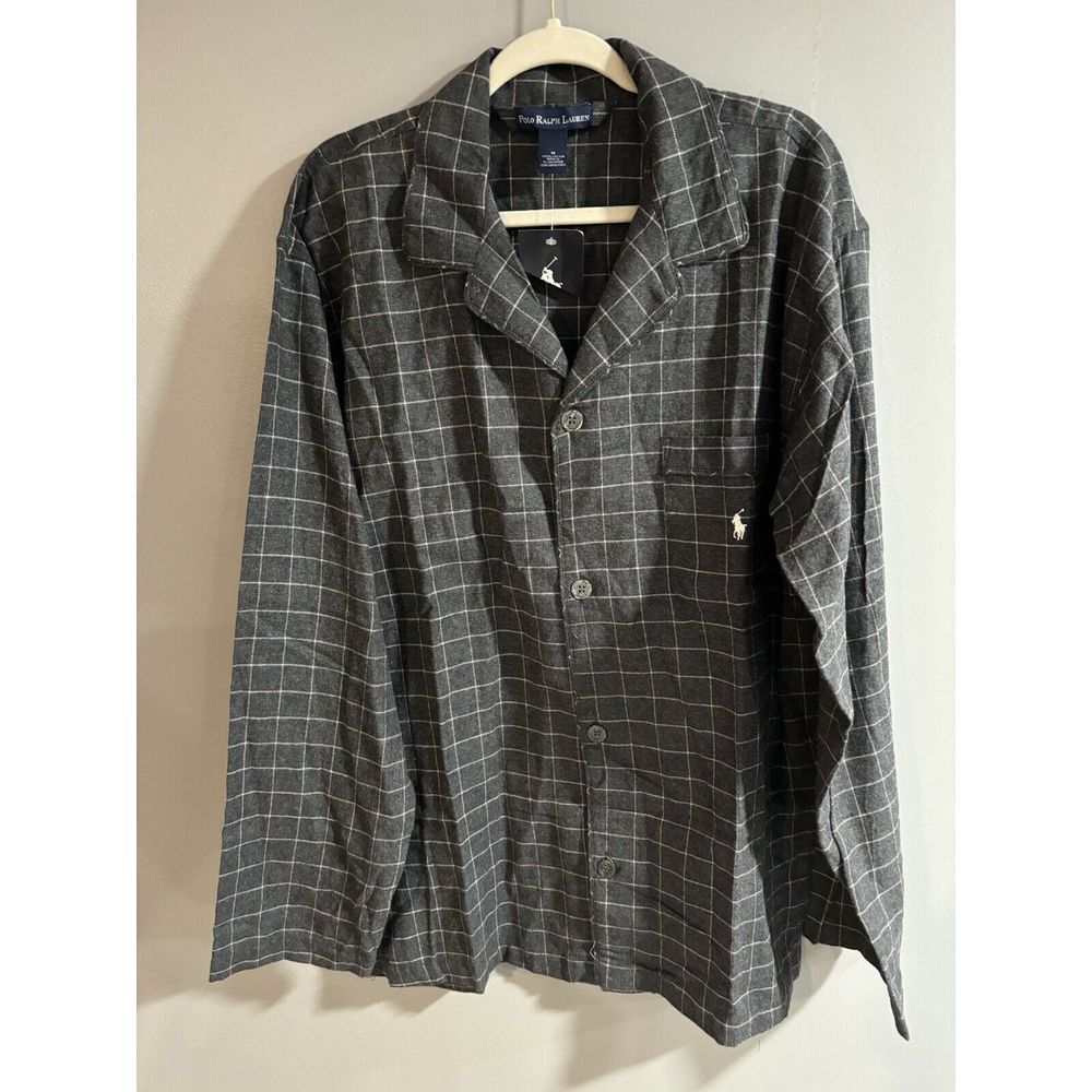 NWT POLO‎ RALPH LAUREN Plaid Pajama Sleep Shirt PJ Sleepwear Gray Men's Medium